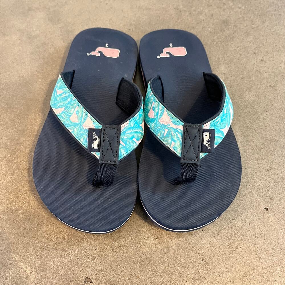 Vineyard Vines Tropical Teal Blue boys flip flop sandals size 3 shoes swimwear